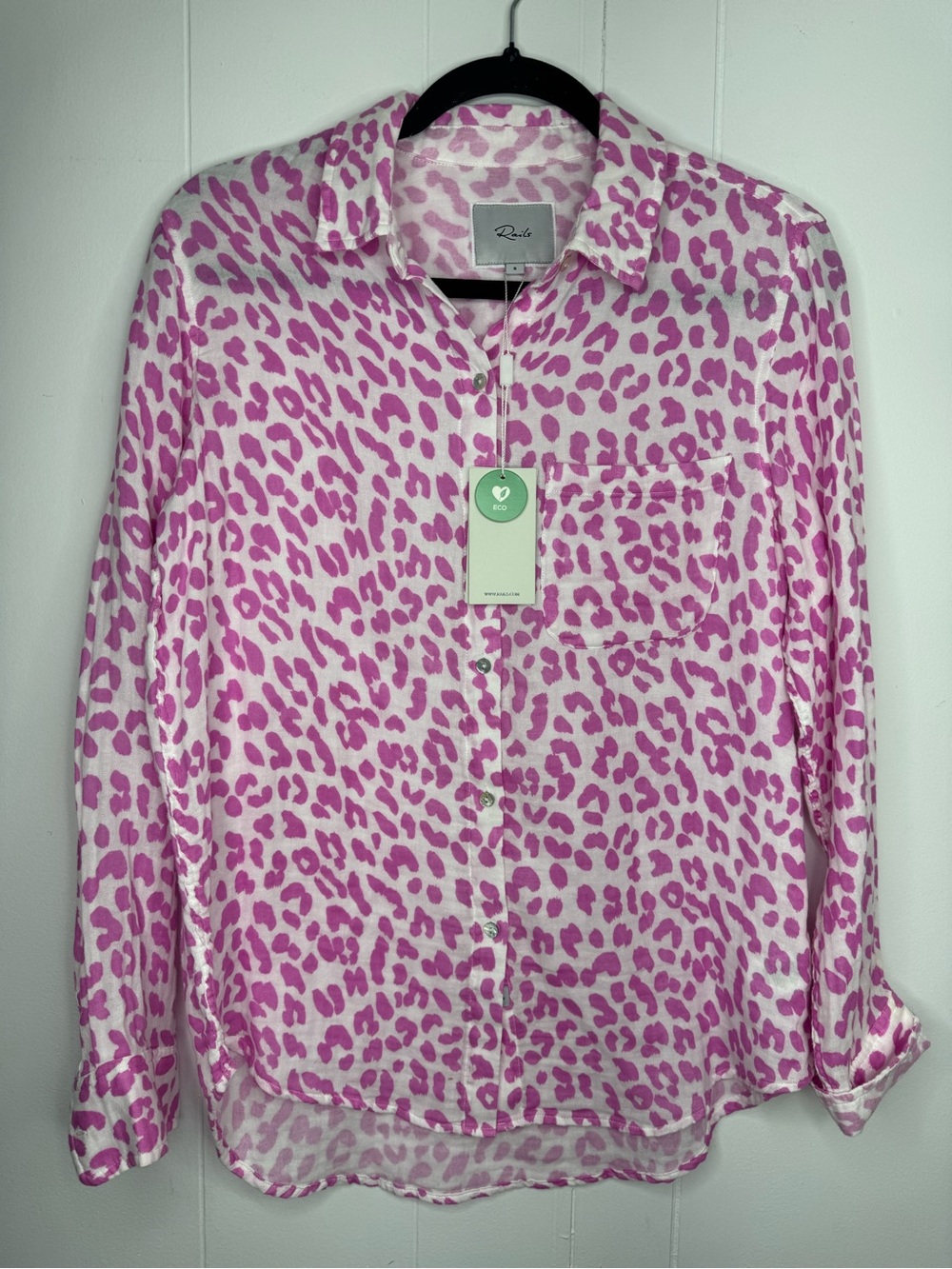 NWT Rails Ellis Pink Leopard Print Button-Down Shirt Womens Small